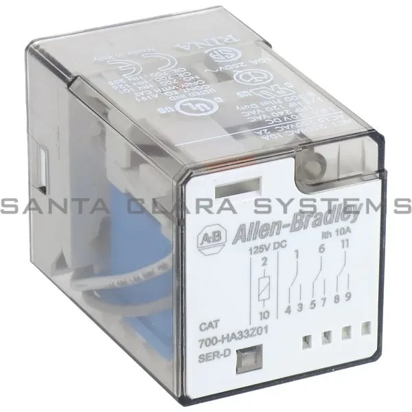 ALLEN BRADLEY 700-HA33Z01 GENERAL PURPOSE RELAY, 10A CONTACT, 3-POLE DOUBLE THROW, 125V DC, NO MANUAL OPERATOR, NO PILOT LIGHT, SINGLE PACK