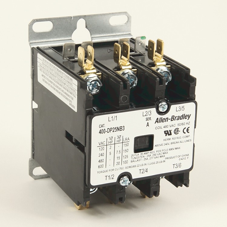ALLEN BRADLEY 400-DP25-ND3 400 DEFINITE PURPOSE CONTACTOR, 25A, 120V 50/60HZ, 3 POLES