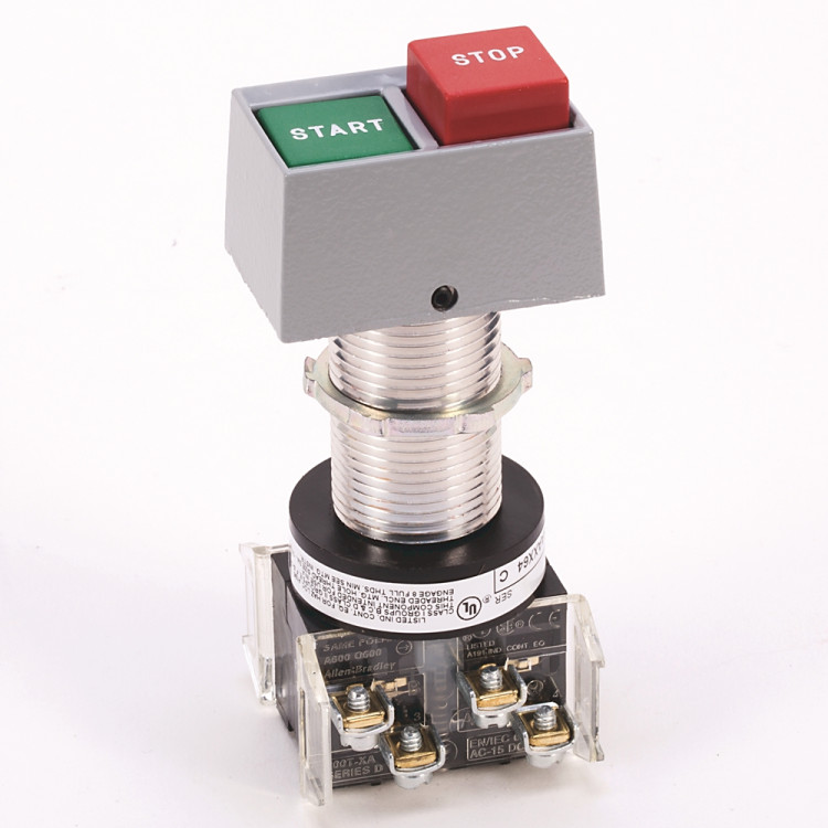 ALLEN BRADLEY 800H-DPH16AAXX64 HAZARDOUS LOCATION TYPE 7 9 DUAL PUSH BUTTON, STANDARD BARREL LENGTH, HORIZONTAL, LEFT GREEN FLUSH / RIGHT RED EXTENDED, 1 N.O. - 1 N.C., START, STOP