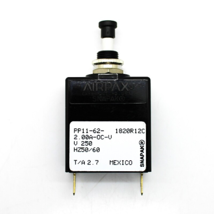 AIRPAX PP112200AXXV CIRCUIT BREAKER, HYD-MAG, 1P, 250V, 2A; INPUT VOLTAGE VAC:250V; NO. OF POLES:1; CURRENT RATING:2A; INTERRUPTING CAPACITY:0.5KA; DIELECTRIC STRENGTH:1. AIRPAX PP112200AXXV CIRCUIT BREAKER, HYD-MAG, 1P, 250V, 2A; INPUT VOLTAGE VAC:250V; NO. OF POLES:1; CURRENT RATING:2A; INTERRUPTING CAPACITY:0.5KA; DIELECTRIC STRENGTH:1.