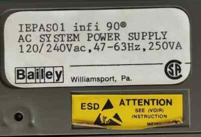 BAILEY CONTROLS IEPAS-01  POWER SUPPLY AC MODULE INFI-90 120/240VAC 250VA