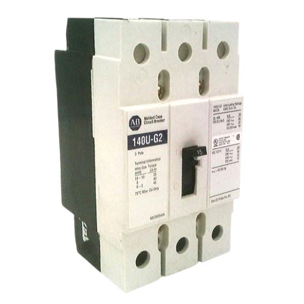 ALLEN BRADLEY 140U-G1C2-C15 MOLDED CASE CIRCUIT BREAKER, 100A, G-FRAME, 22KA, T/M - FIXED THERMAL / FIXED MAGNETIC, RATED CURRENT 15A