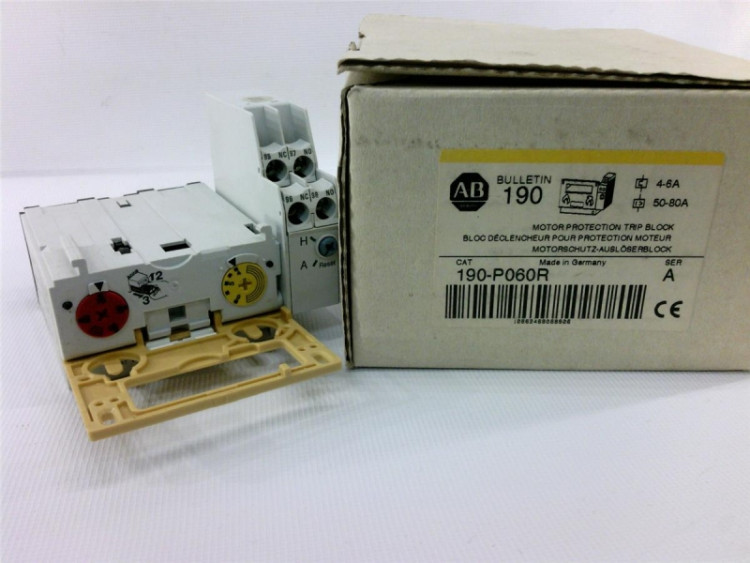 ALLEN BRADLEY 190-P060R TRIP UNIT WITH RELAY CONTACT - 1 N.O. AND 1 N.C., 4 - 6 THERMAL / 50 - 80 MAGNETIC TRIP ALLEN BRADLEY 190-P060R TRIP UNIT WITH RELAY CONTACT - 1 N.O. AND 1 N.C., 4 - 6 THERMAL / 50 - 80 MAGNETIC TRIP