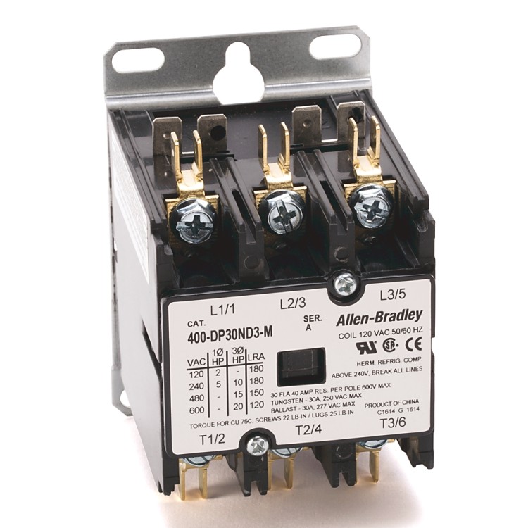 ALLEN BRADLEY 400-DP30ND3 400 DEFINITE PURPOSE CONTACTOR, 30A, 120V 50/60HZ, 3 POLES
