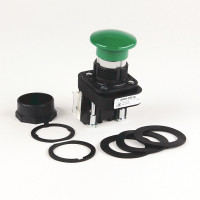 ALLEN BRADLEY 800H-DR1A 30.5MM TYPE 4/4X/13 MOM. CONTACT PB, NON-ILLUM., GREEN, MUSHROOM HEAD, 1 NO-1 NC