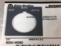 ALLEN BRADLEY 800H-W060 800H LEGEND PLATE,STANDARD,OFF-MAN-AUTO,GRAY