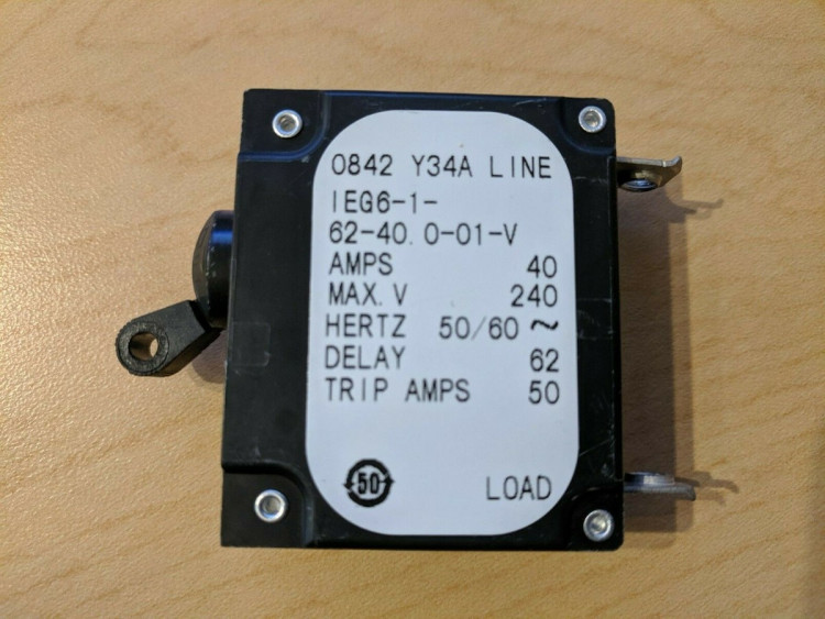 AIRPAX IEG617215001V CIRCUIT BREAKER, HYD-MAG, 1P, 240V, 15A; INPUT VOLTAGE VAC:240V; NO. OF POLES:1; CURRENT RATING:15A; INTERRUPTING CAPACITY:7.5KA; DIELECTRIC STRENGTH: AIRPAX IEG617215001V CIRCUIT BREAKER, HYD-MAG, 1P, 240V, 15A; INPUT VOLTAGE VAC:240V; NO. OF POLES:1; CURRENT RATING:15A; INTERRUPTING CAPACITY:7.5KA; DIELECTRIC STRENGTH: