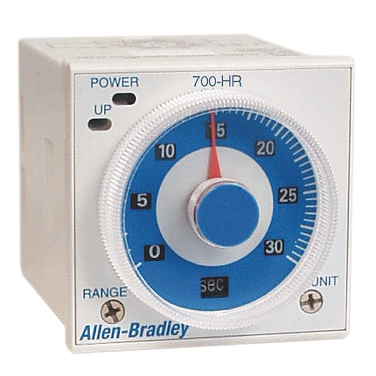 ALLEN BRADLEY 700-HRQN2GA12 700-HR GENERAL PURPOSE DIAL TIMING RELAY, TRUE OFF DELAY, NO RESET FOR TRUE OFF-DELAY, 0.05 SECONDS TO 12.0 SECONDS, DPDT TIMED, 100-120V AC 50/60HZ