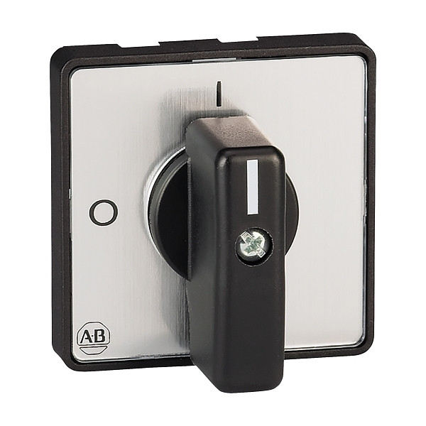 ALLEN BRADLEY 194L-HE6A-175 ACTUATOR FOR CONTROL AND LOAD SWITCH WITH SCREW FIXTURE, STANDARD TYPE, BLACK FRAME 64 X 64 MM, BLACK KNOB, SILVER-GREY LEGEND PLATE, ON-OFF SWITCH, 90 DEGREES, 0-1, 0H.9