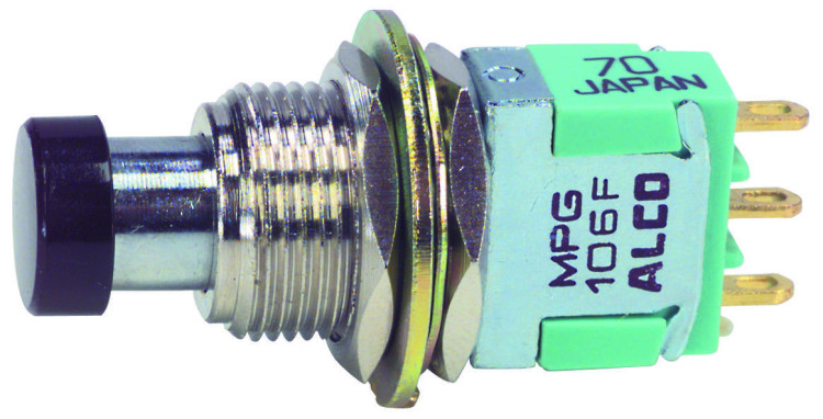 ALCO SWITCH MPG-206R PUSHBUTTON SWITCH; CONTACT CONFIGURATION:DPDT; ACTUATOR DIAMETER:0.354"; CONTACT CURRENT AC MAX:6A; CONTACT VOLTAGE AC MAX:250V; ILLUMINATION:ILLUMINA