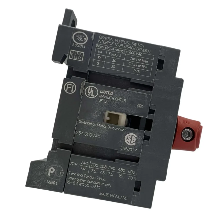 ASEA BROWN BOVERI OT25E3 DISCONNECT SWITCH 25AMP 3POLE 3PH 9KW 600VAC ASEA BROWN BOVERI OT25E3 DISCONNECT SWITCH 25AMP 3POLE 3PH 9KW 600VAC