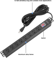 8 OUTLET POWER BAR / RACK MOUNT / 15ft CORD