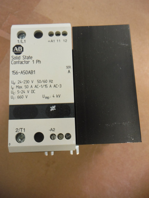 ALLEN BRADLEY 156-A50AB1 156 SOILD STATE CONTACTOR, 50 AMPERES, LINE VOLTAGE 24-230V AC, CONTROL VOLTAGE 5-24 V DC, SINGLE PHASE