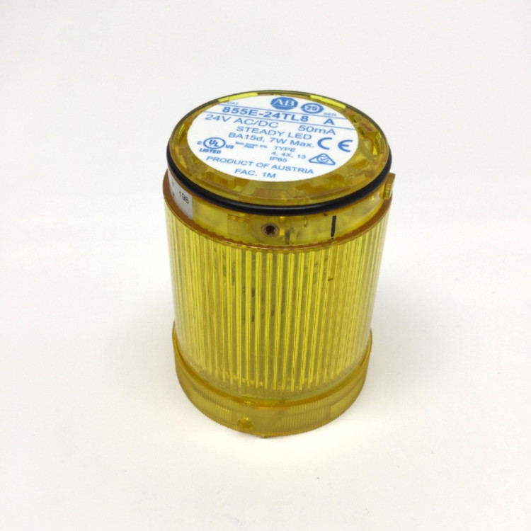 ALLEN BRADLEY 855E-24BR8 MODULE FOR TOWER LIGHT 50MM, POWER SUPPLY 24V AC/DC, STROBE, YELLOW LENS