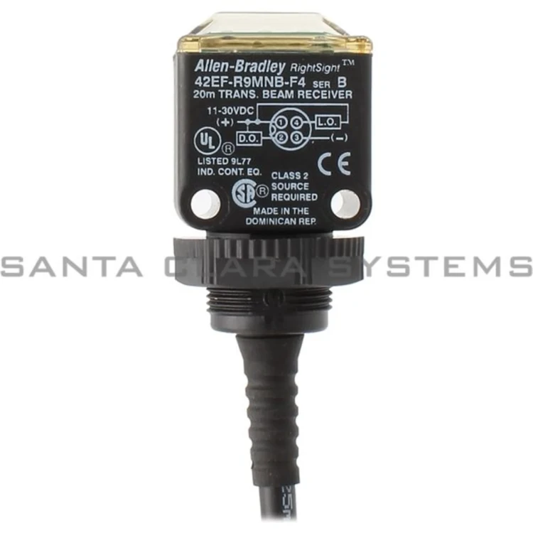 ALLEN BRADLEY 42EF-R9MNB-F4 PHOTOELECTRIC SENSORS, RIGHTSIGHT, TRANSMITTED BEAM, STANDARD ON/OFF, TRANSMITTED BEAM, RECEIVER, COMPLEMENTARY OUTPUT, SENSING RANGE 20 M, 10.8 - 30 VDC, NPN, QD 4 PIN MICRO M12