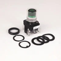 ALLEN BRADLEY 800H-QRB10G 30.5MM TYPE 4/4X/13 MOM. CONTACT PB-ILLUM., GREEN, EXT. HD W/O GUARD, INCAND./NO OPTIONS, 120V AC/DC, 1 NO-1 NC