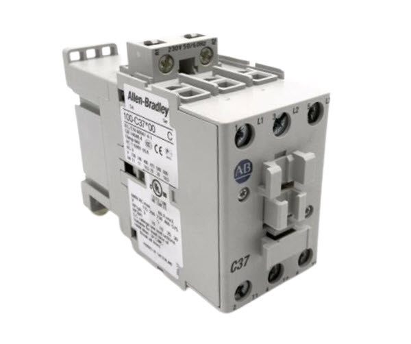ALLEN BRADLEY 100-C37KF00 CONTACTOR, SCREW TERMINALS, 18.5KW/400V, COIL 2 TERMINALS, COIL TERMINALS AT LINE SIDE, CONTROL VOLTAGE 230V 50/60HZ, NO AUXILIARY CONTACT, SINGEL PACK