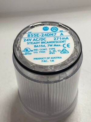 ALLEN BRADLEY 855E-24DN7 MODULE FOR TOWER LIGHT 50MM, POWER SUPPLY 24V AC/DC, STEADY INCANDESCENT, CLEAR LENS