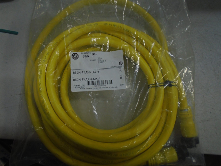 ALLEN BRADLEY 889N-F4AFNU-20F PATCHCORD: MINI/MINI PLUS, FEMALE, STRAIGHT, 4-PIN, PVC CABLE, YELLOW, UNSHIELDED, IEC COLOR CODED, MINI, MALE, STRAIGHT (INT. THREADS), 20 FEET (6.1 ALLEN BRADLEY 889N-F4AFNU-20F PATCHCORD: MINI/MINI PLUS, FEMALE, STRAIGHT, 4-PIN, PVC CABLE, YELLOW, UNSHIELDED, IEC COLOR CODED, MINI, MALE, STRAIGHT (INT. THREADS), 20 FEET (6.1