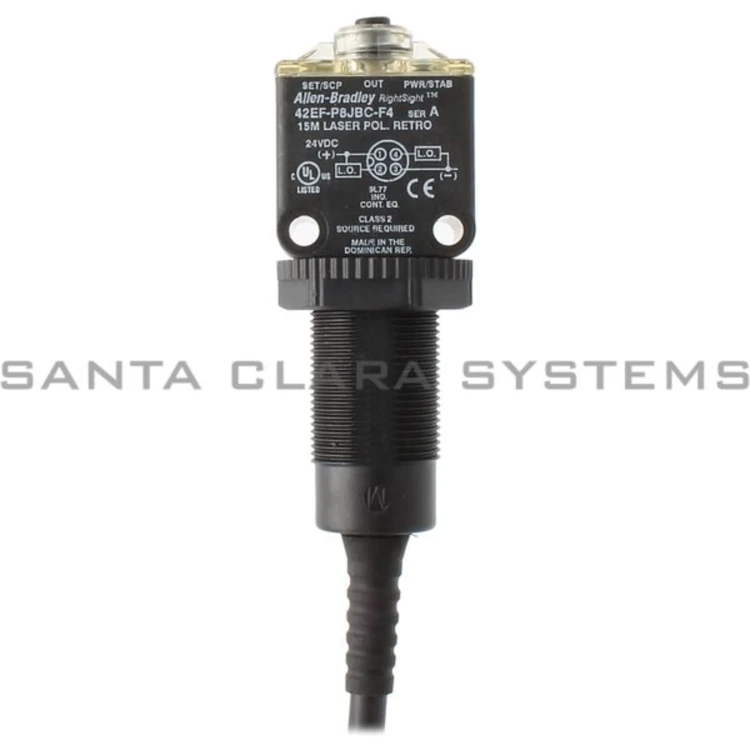 ALLEN BRADLEY 42EF-P8KBC-F4 PHOTOSWITCH PHOTOELECTRIC SENSOR, RIGHTSIGHT, POLARIZED RETROFLECTIVE, RED LASER, DC -DARK OPERATE, BOTH SINK (NPN) AND SOURCE (PNP), 4-PIN DC MICRO Q ALLEN BRADLEY 42EF-P8KBC-F4 PHOTOSWITCH PHOTOELECTRIC SENSOR, RIGHTSIGHT, POLARIZED RETROFLECTIVE, RED LASER, DC -DARK OPERATE, BOTH SINK (NPN) AND SOURCE (PNP), 4-PIN DC MICRO Q