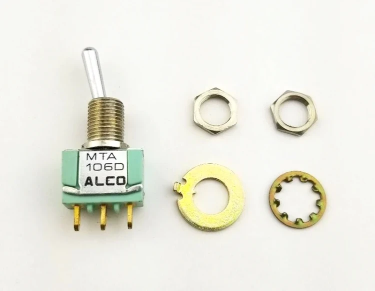 ALCO SWITCH MTA106D TOGGLE SWITCH, SPDT, 6A, 125VAC; CONTACT CONFIGURATION:SPDT; SWITCH OPERATION:ON-ON; CONTACT VOLTAGE AC NOM:125V; CONTACT VOLTAGE DC NOM:28V; CONTACT ALCO SWITCH MTA106D TOGGLE SWITCH, SPDT, 6A, 125VAC; CONTACT CONFIGURATION:SPDT; SWITCH OPERATION:ON-ON; CONTACT VOLTAGE AC NOM:125V; CONTACT VOLTAGE DC NOM:28V; CONTACT