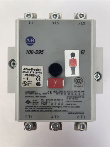 ALLEN BRADLEY 100-D95ZJ22L CONTACTOR 95-160A 2-NO 1-NC 1-NC/LATE BREAK ALLEN BRADLEY 100-D95ZJ22L CONTACTOR 95-160A 2-NO 1-NC 1-NC/LATE BREAK