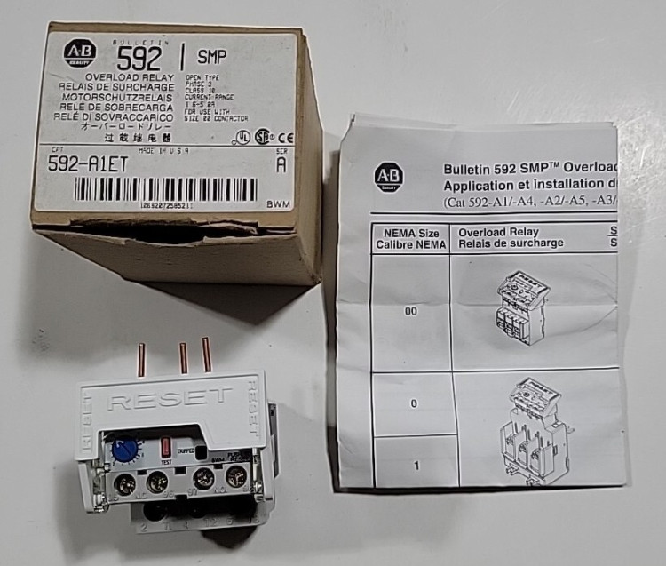 ALLEN BRADLEY 592-A1ET SMP-1 SOLID-STATE OLR, 3 PHASE, MANUAL RESET, 1.6-5.0A, CLASS 10 ALLEN BRADLEY 592-A1ET SMP-1 SOLID-STATE OLR, 3 PHASE, MANUAL RESET, 1.6-5.0A, CLASS 10