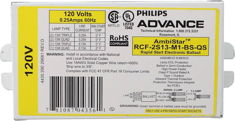 ADVANCE BALLAST RCF2S13M1BSQS35M ELE BALLAST (2) 13W CFL (4-PIN) 120V