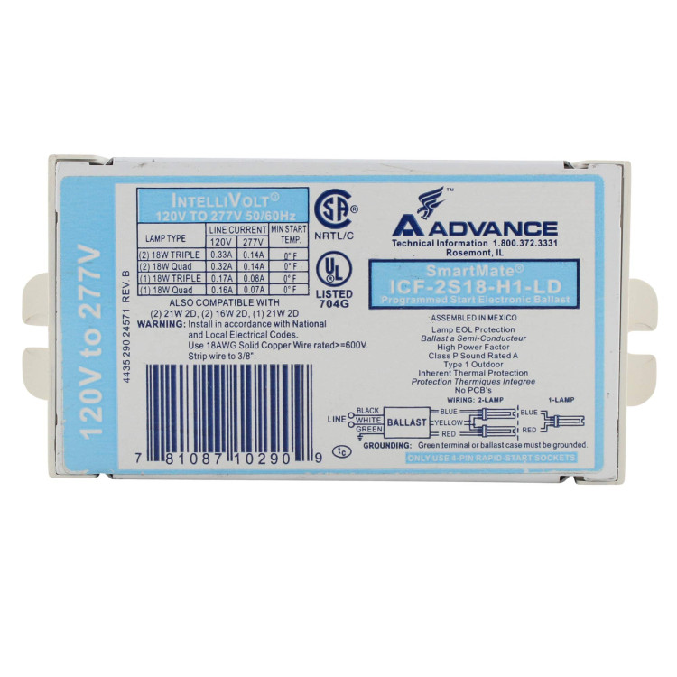 ADVANCE BALLAST RCF2S18H1LDQS35M (MIN ORD MAY BE REQ) ELE BALLAST (2) 18W CFL (4-PIN) 120V