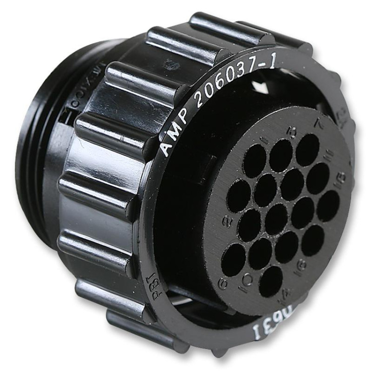AMP 206037-1 CIR CONNECTOR, PLUG, SIZE 17, 16POS, FREE HANGING; CONNECTOR TYPE:CIRCULAR INDUSTRIAL; CONNECTOR BODY MATERIAL:THERMOPLASTIC; GENDER:PLUG; CONTACT GEN