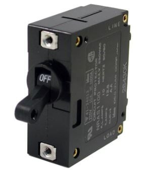 AIRPAX PR112200AXXV CIRCUIT BREAKER, HYD-MAG, 1P, 250V, 2A; INPUT VOLTAGE VAC:250V; NO. OF POLES:1; CURRENT RATING:2A; INTERRUPTING CAPACITY:0.5KA; DIELECTRIC STRENGTH:1.