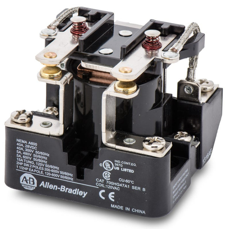 ALLEN BRADLEY 700-HG47A1 GENERAL PURPOSE POWER RELAY, 30A CONTACT, SINGLE POLE SINGLE THROW, 120V 50/60HZ, NO SWITCH, SINGLE PACK