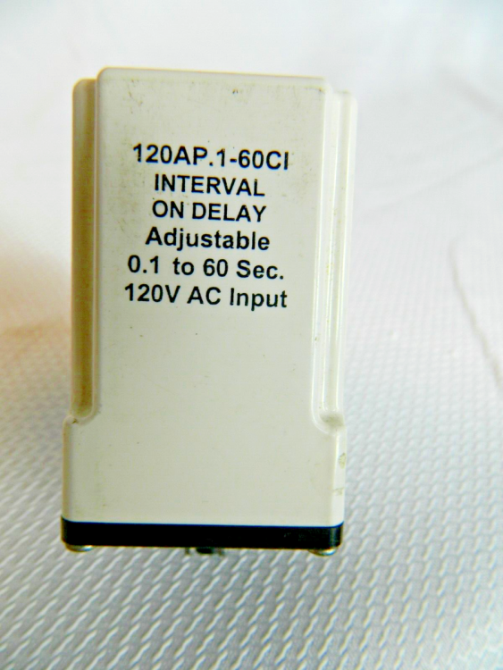 AMPERITE 120AP.1-60CI TIME DELAY RELAY, DPDT, 60SEC, 120VAC; CONTACT CONFIGURATION:DPDT; NOM INPUT VOLTAGE:120V AC; DELAY TIME RANGE:0.1S TO 60S; TIMING ADJUSTMENT:KNOB; RE AMPERITE 120AP.1-60CI TIME DELAY RELAY, DPDT, 60SEC, 120VAC; CONTACT CONFIGURATION:DPDT; NOM INPUT VOLTAGE:120V AC; DELAY TIME RANGE:0.1S TO 60S; TIMING ADJUSTMENT:KNOB; RE