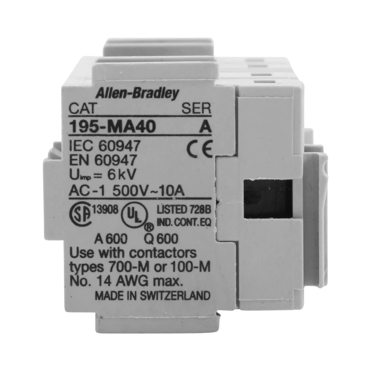 ALLEN BRADLEY 195-MA40 195-MA AUXILIARY CONTACT ADDER DECK, 4 N.O / 0 N.C., (0) ALLEN BRADLEY 195-MA40 195-MA AUXILIARY CONTACT ADDER DECK, 4 N.O / 0 N.C., (0)