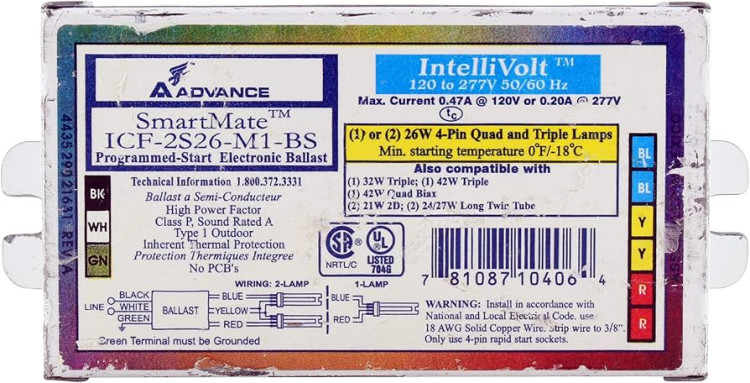 ADVANCE BALLAST RCF2S26M1LSQS35M ELE BALLAST (2) 26W CFL (4-PIN) 120V ADVANCE BALLAST RCF2S26M1LSQS35M ELE BALLAST (2) 26W CFL (4-PIN) 120V