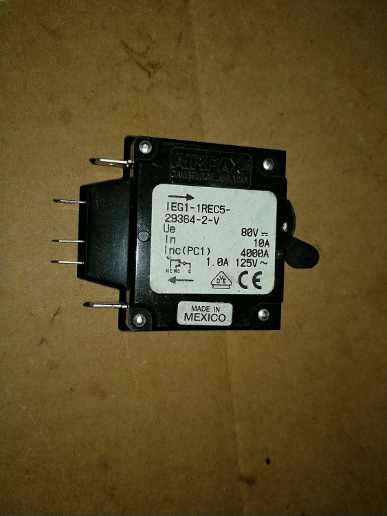 AIRPAX IEG1-1REC5-29364-2-V CIRCUIT BREAKER 250VAC 80VDC 10FL AMPS 1POLE AIRPAX IEG1-1REC5-29364-2-V CIRCUIT BREAKER 250VAC 80VDC 10FL AMPS 1POLE