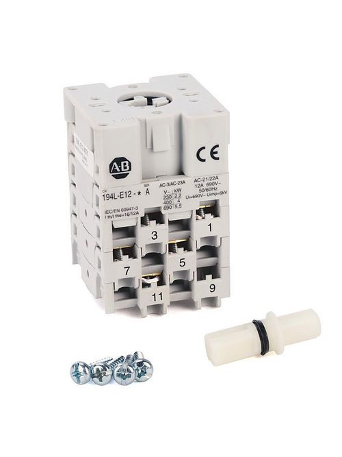 ALLEN BRADLEY 194L-E12-4521 CONTROL AND LOAD SWITCH, FRONT/DOOR MOUNTING-SCREW FIXING, 12A, STEP SWITCH, 60 DEGREES, 1-2-3-4-5, 1H.9, 1 POLE ALLEN BRADLEY 194L-E12-4521 CONTROL AND LOAD SWITCH, FRONT/DOOR MOUNTING-SCREW FIXING, 12A, STEP SWITCH, 60 DEGREES, 1-2-3-4-5, 1H.9, 1 POLE