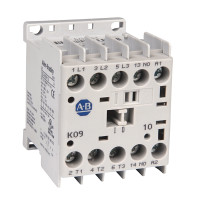 ALLEN BRADLEY 100-K09DJ10 MINIATURE CONTACTOR, SCREW TYPE TERMINALS, 9 A, SYSTEM CONTROL VOLTAGE: 24 (17.30)V DC DIODE, 3 N.O. MAIN CONTACTS, 1 N.O. AUXILIARY CONTACT, 1