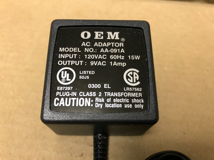 AC ADAPTOR 9/120VAC 60HZ 15W 1AMP CLASS 2