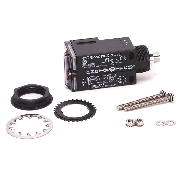 ALLEN BRADLEY 42GRP-9072-3 PHOTOELECTRIC SENSORS, LONG RANGE DIFFUSE, STANDARD AND TIMING, STANDARD ON/OFF, SPDT RELAY OUTPUT, SENSING RANGE 4.6 M, 70 - 264 VAC/DC, LIGHT/DARK SELECTABLE, CABLE 3 M ALLEN BRADLEY 42GRP-9072-3 PHOTOELECTRIC SENSORS, LONG RANGE DIFFUSE, STANDARD AND TIMING, STANDARD ON/OFF, SPDT RELAY OUTPUT, SENSING RANGE 4.6 M, 70 - 264 VAC/DC, LIGHT/DARK SELECTABLE, CABLE 3 M