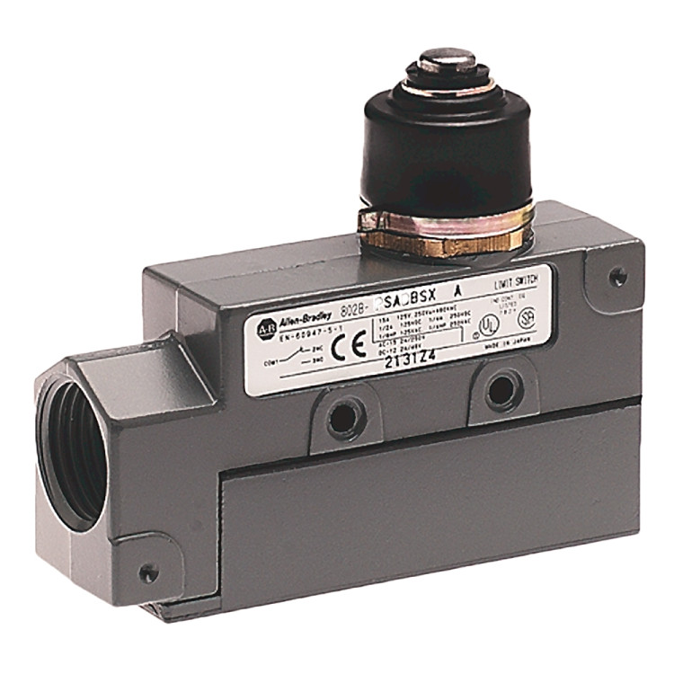 ALLEN BRADLEY 802B-PSABBSX LIMIT SWITCHES, PRECISION, SMALL METAL BODY, 7.85 N, 2 MM TRAVEL TO OPERATE, 7 MM MAX. TRAVEL, 0.1 MM TRAVEL TO RESET, SIDE MOUNTING