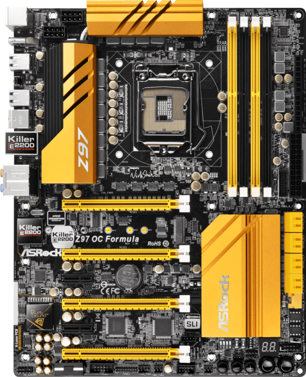 MB ASRock Z97 OC FORMULA LGA1150 Z97 4xPCI-E HDMI GbLAN SATA RAID ATX 4DDR-III. 6x USB 3.0, 4x USB 2.0 Система охлаждения на основе тепловых трубок, Зарядка USB устройств (iPod, iPhone и т.д.), MB ASRock Z97 OC FORMULA LGA1150 Z97 4xPCI-E HDMI GbLAN SATA RAID ATX 4DDR-III. 6x USB 3.0, 4x USB 2.0 Система охлаждения на основе тепловых трубок, Зарядка USB устройств (iPod, iPhone и т.д.),