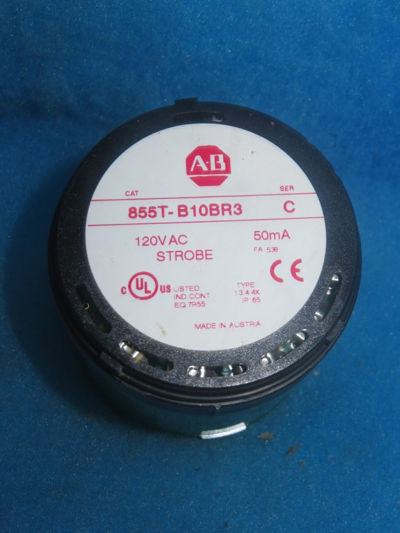 ALLEN BRADLEY 855T-B10BR3 MODULE FOR TOWER LIGHT 70MM, BLACK BODY, POWER SUPPLY 120V AC, STROBE, GREEN LENS
