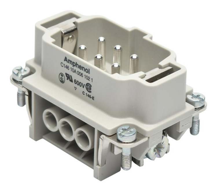 AMPHENOL C146-10A006-102-1 RECTANGULAR INSERT, PLUG, 6WAY, SCREW; SERIES:C-146; GENDER:PLUG; NO. OF CONTACTS:6; NO. OF ROWS:2; CONTACT GENDER:PIN; CONNECTOR MOUNTING:CABLE; CONT AMPHENOL C146-10A006-102-1 RECTANGULAR INSERT, PLUG, 6WAY, SCREW; SERIES:C-146; GENDER:PLUG; NO. OF CONTACTS:6; NO. OF ROWS:2; CONTACT GENDER:PIN; CONNECTOR MOUNTING:CABLE; CONT