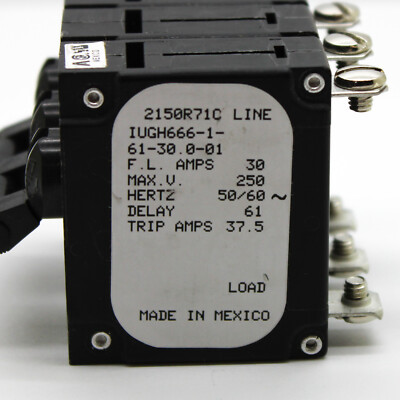 AIRPAX IEGH6617230001V CIRCUIT BREAKER, HYD-MAG, 2P, 240V, 30A; INPUT VOLTAGE VAC:240V; NO. OF POLES:2; CURRENT RATING:30A; INTERRUPTING CAPACITY:7.5KA; DIELECTRIC STRENGTH: AIRPAX IEGH6617230001V CIRCUIT BREAKER, HYD-MAG, 2P, 240V, 30A; INPUT VOLTAGE VAC:240V; NO. OF POLES:2; CURRENT RATING:30A; INTERRUPTING CAPACITY:7.5KA; DIELECTRIC STRENGTH: