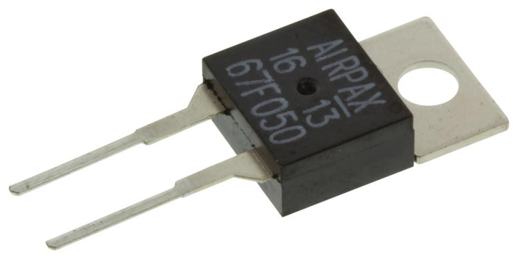 AIRPAX 67F050 THERMOSTAT; CONTACT RATING:1A AT 48VDC; BODY MATERIAL:PPS (POLYPHENYLENE SULFIDE); COLOR:BLACK; LEADED PROCESS COMPATIBLE:YES; MOUNTING TYPE:PC BOARD AIRPAX 67F050 THERMOSTAT; CONTACT RATING:1A AT 48VDC; BODY MATERIAL:PPS (POLYPHENYLENE SULFIDE); COLOR:BLACK; LEADED PROCESS COMPATIBLE:YES; MOUNTING TYPE:PC BOARD