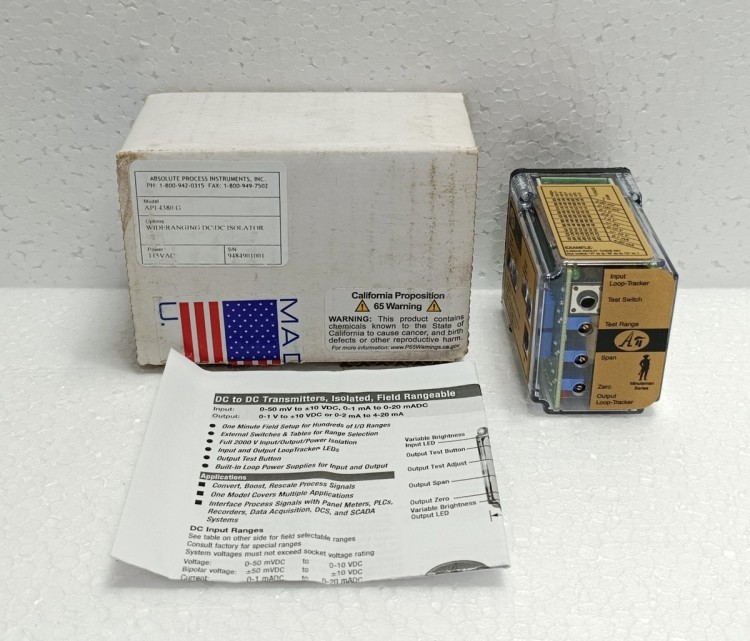 ABSOLUTE PROCESS INSTRUMENTS API-4380G INSULATOR WIDE RANGING DC-DC 115VAC 0-10V INPUT ABSOLUTE PROCESS INSTRUMENTS API-4380G INSULATOR WIDE RANGING DC-DC 115VAC 0-10V INPUT