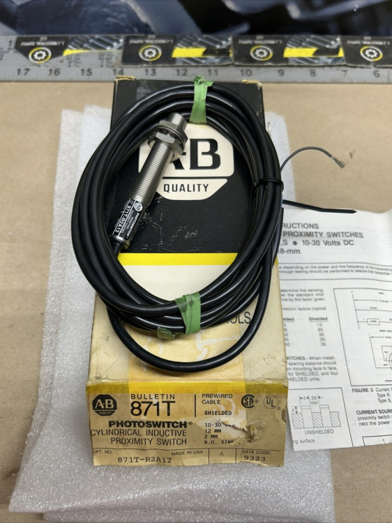 ALLEN BRADLEY 871T-R2A12 INDUCTIVE PROXIMITY SENSORS, ST ST BARREL CYLINDRICAL, DC, 3-WIRE, 13 MM DIA, SHIELDED, LENGTH 80 MM, SENSING RANGE 3 MM, NPN, NO, CABLE 3 M ALLEN BRADLEY 871T-R2A12 INDUCTIVE PROXIMITY SENSORS, ST ST BARREL CYLINDRICAL, DC, 3-WIRE, 13 MM DIA, SHIELDED, LENGTH 80 MM, SENSING RANGE 3 MM, NPN, NO, CABLE 3 M