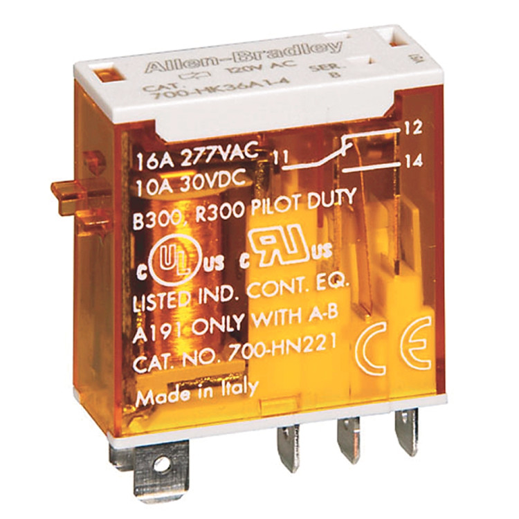 ALLEN BRADLEY 700-HK32A24 GENERAL PURPOSE RELAY, 10A CONTACT, DOUBLE POLE DOUBLE THROW, 24V 50/60HZ, NO PILOT LIGHT LED