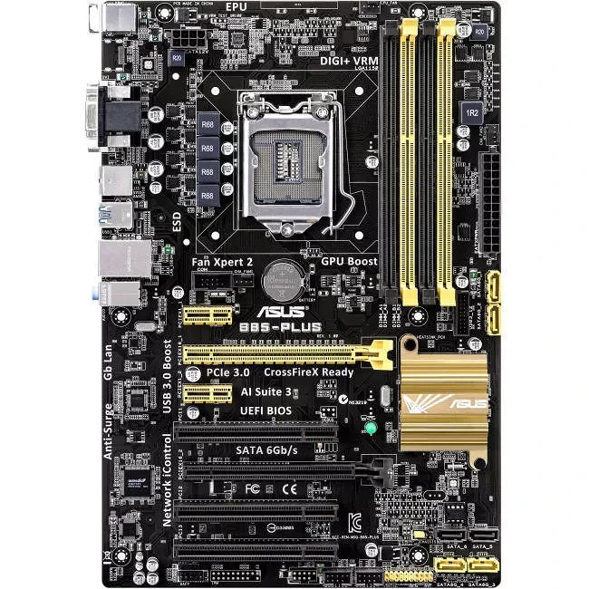 MB ASUS B85-PLUS LGA1150 iB85 4xDDR3 4хSATA3 VGA+DVI 1xPCIe3.0/2.0x16(x16 mode, yellow) 1xPCIe2.0x16(x4mode,dark brown) 2xPCIe2.0x1 2xUSB3.0 4xUSB2.0 3xPCI AC`97 8ch GbLAN ATX BOX MB ASUS B85-PLUS LGA1150 iB85 4xDDR3 4хSATA3 VGA+DVI 1xPCIe3.0/2.0x16(x16 mode, yellow) 1xPCIe2.0x16(x4mode,dark brown) 2xPCIe2.0x1 2xUSB3.0 4xUSB2.0 3xPCI AC`97 8ch GbLAN ATX BOX